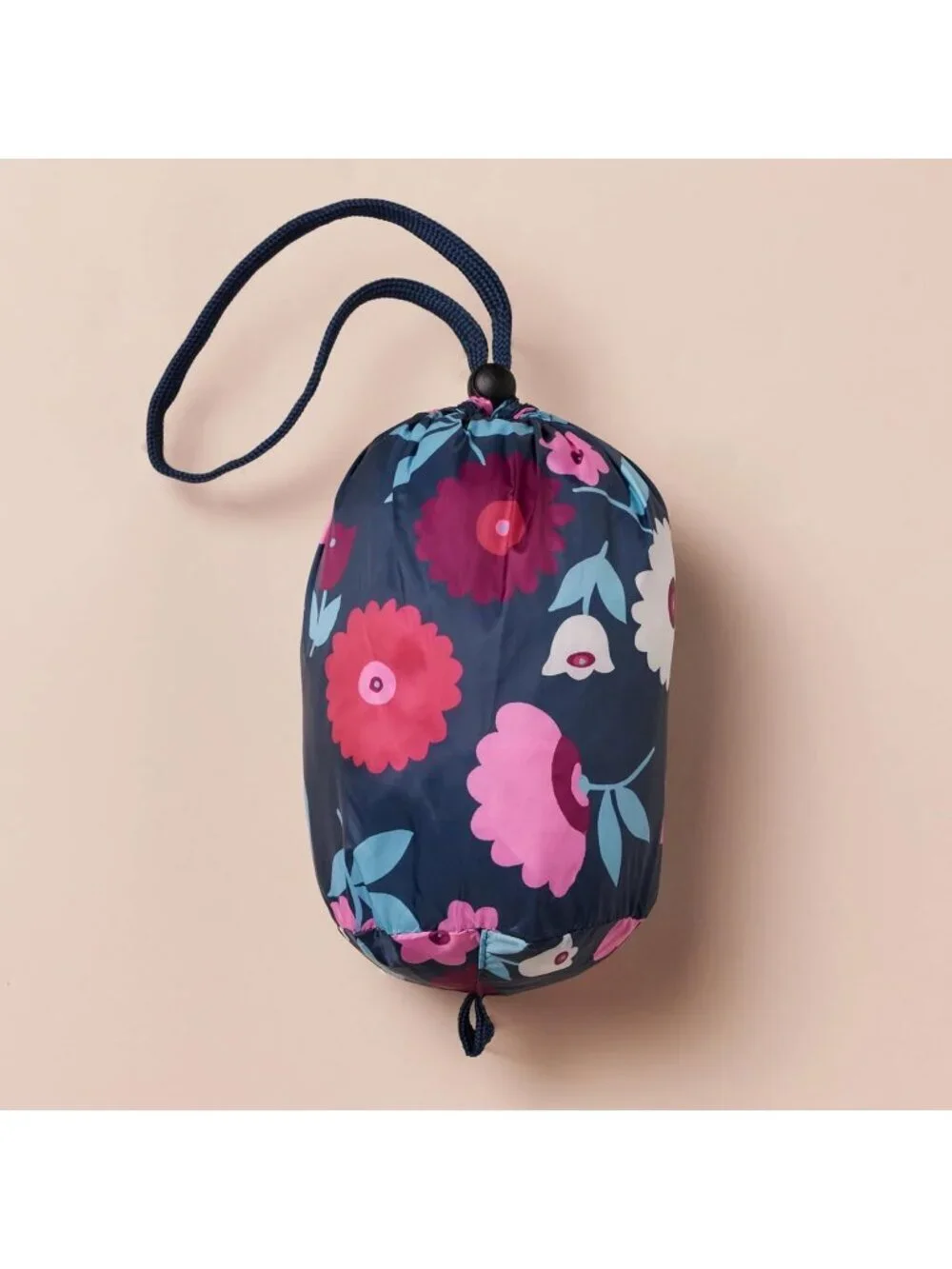 Kids Girls Navy Floral Nylon Lightweight Packable Hooded Stylish Puffer Jacket